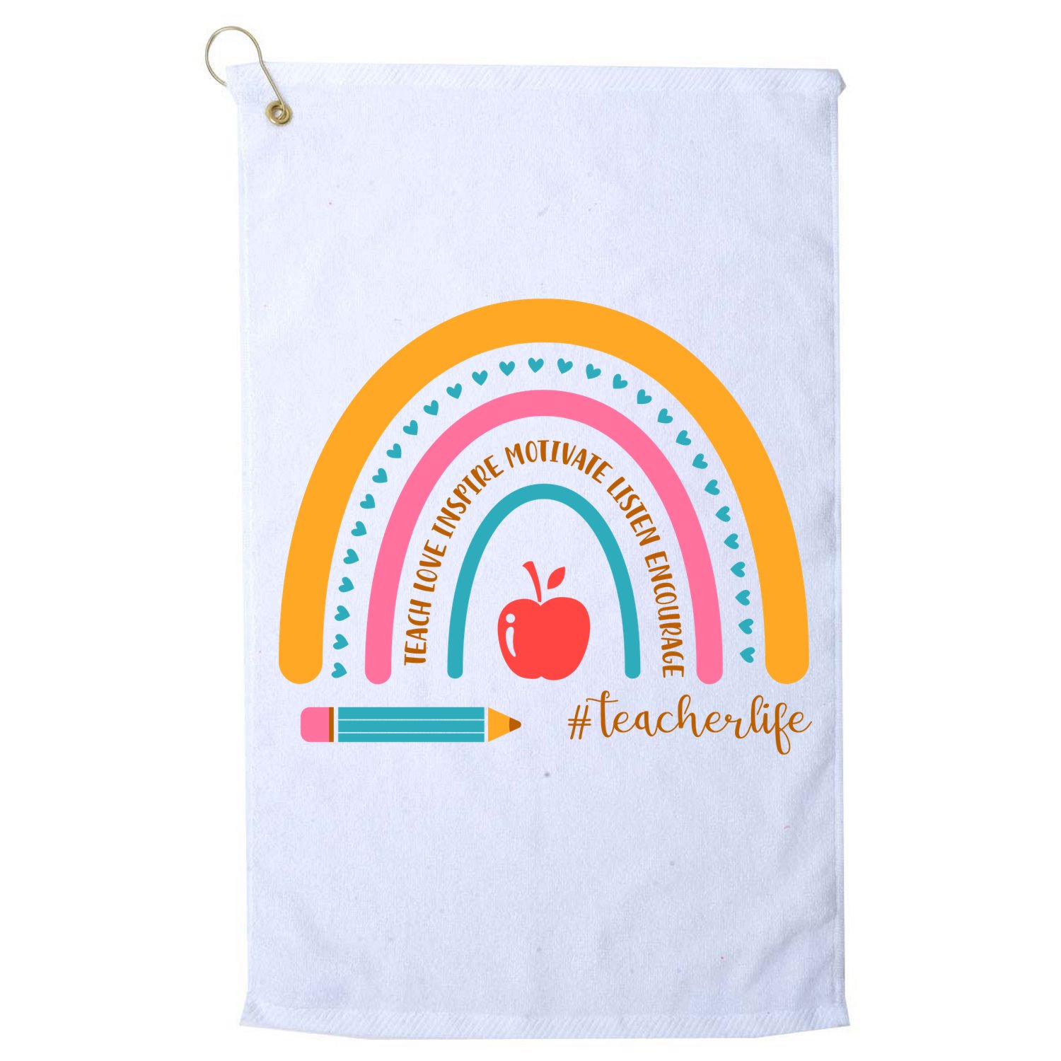 Teacher Life Love Inspire Motivate Rainbow Golf Towel