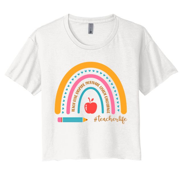 Teacher Life Love Inspire Motivate Rainbow Crop Top