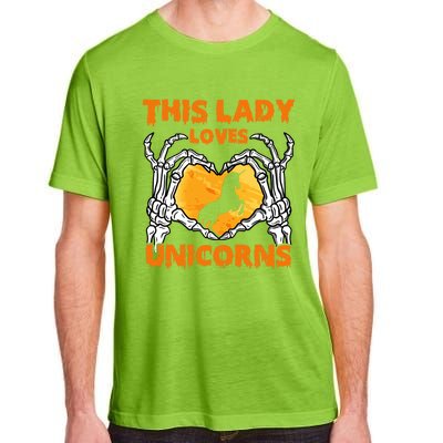 This Lady Loves Unicorn Halloween Skeleton Hands Heart Gift Adult ChromaSoft Performance T-Shirt