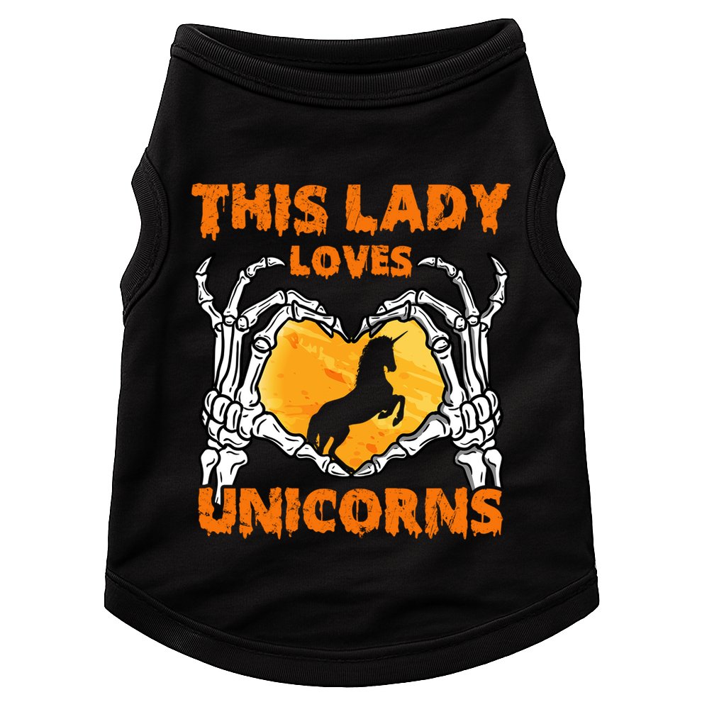 This Lady Loves Unicorn Halloween Skeleton Hands Heart Gift Doggie Tank