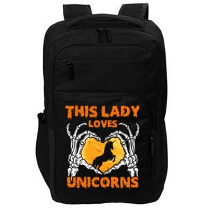 This Lady Loves Unicorn Halloween Skeleton Hands Heart Gift Impact Tech Backpack