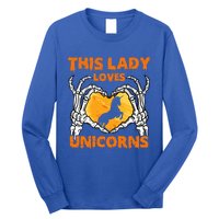 This Lady Loves Unicorn Halloween Skeleton Hands Heart Gift Long Sleeve Shirt