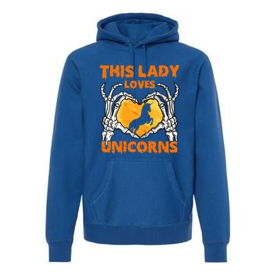 This Lady Loves Unicorn Halloween Skeleton Hands Heart Gift Premium Hoodie