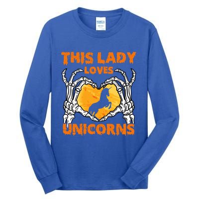 This Lady Loves Unicorn Halloween Skeleton Hands Heart Gift Tall Long Sleeve T-Shirt