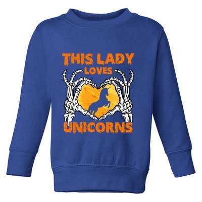 This Lady Loves Unicorn Halloween Skeleton Hands Heart Gift Toddler Sweatshirt