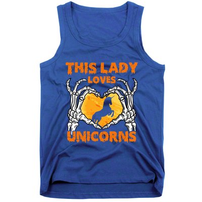 This Lady Loves Unicorn Halloween Skeleton Hands Heart Gift Tank Top