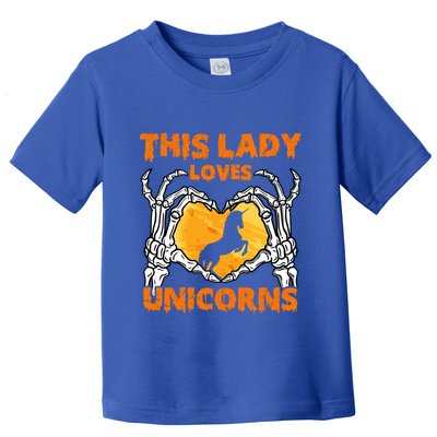 This Lady Loves Unicorn Halloween Skeleton Hands Heart Gift Toddler T-Shirt