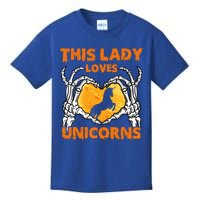 This Lady Loves Unicorn Halloween Skeleton Hands Heart Gift Kids T-Shirt