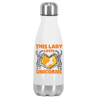 This Lady Loves Unicorn Halloween Skeleton Hands Heart Gift Stainless Steel Insulated Water Bottle