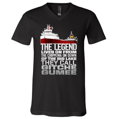 The Legend Lives On Edmund Fitzgerald V-Neck T-Shirt