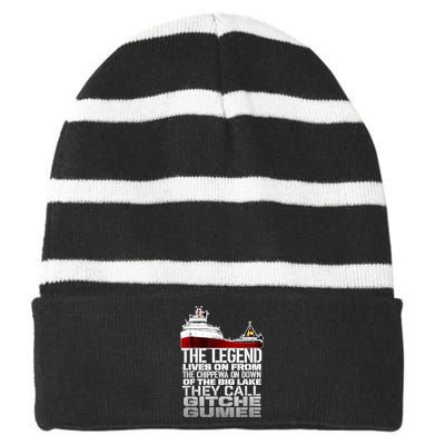 The Legend Lives On Edmund Fitzgerald Striped Beanie with Solid Band