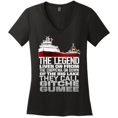 The Legend Lives On Edmund Fitzgerald Women's V-Neck T-Shirt