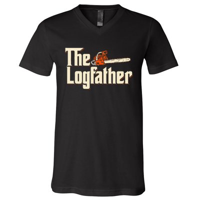 The Logfather Lumberjack Woodsman Wood Woodcutter Chainsaw V-Neck T-Shirt