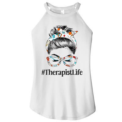 Therapist Life Messy Hair Woman Bun Healthcare worker Women’s Perfect Tri Rocker Tank