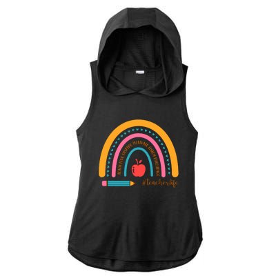 Teacher Life Motivate Rainbow Ladies PosiCharge Tri-Blend Wicking Draft Hoodie Tank