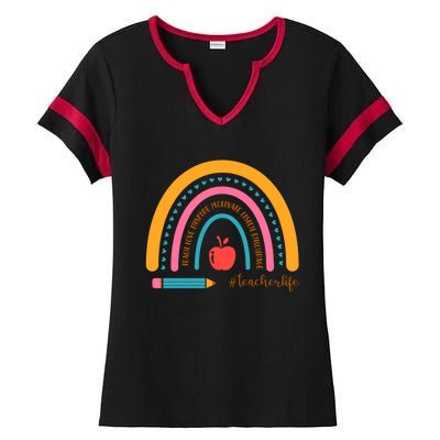 Teacher Life Motivate Rainbow Ladies Halftime Notch Neck Tee