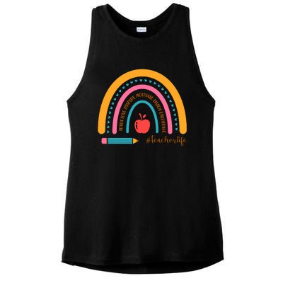 Teacher Life Motivate Rainbow Ladies PosiCharge Tri-Blend Wicking Tank