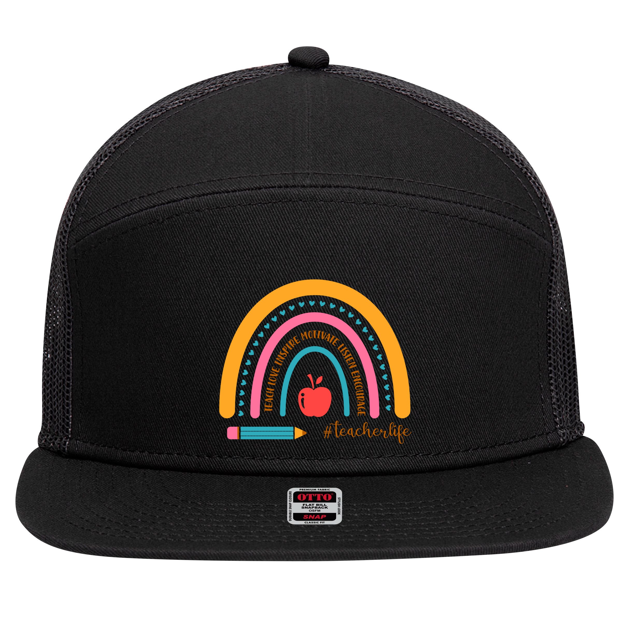 Teacher Life Motivate Rainbow 7 Panel Mesh Trucker Snapback Hat