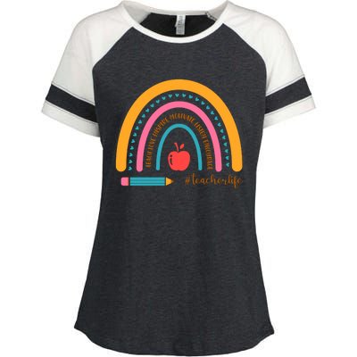 Teacher Life Motivate Rainbow Enza Ladies Jersey Colorblock Tee