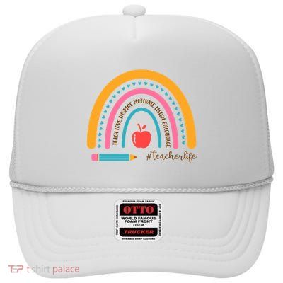 Teacher Life Motivate Rainbow High Crown Mesh Back Trucker Hat