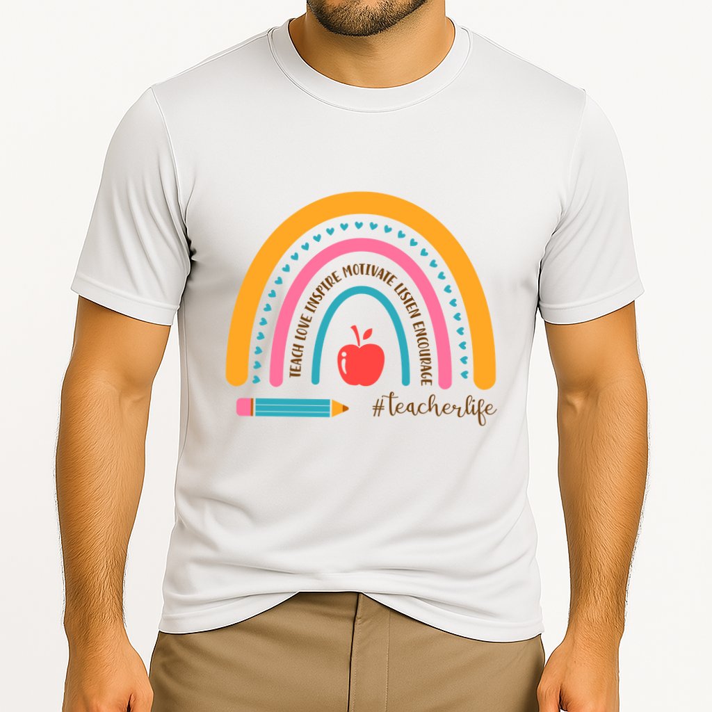 Teacher Life Motivate Rainbow Cooling Performance Crew T-Shirt