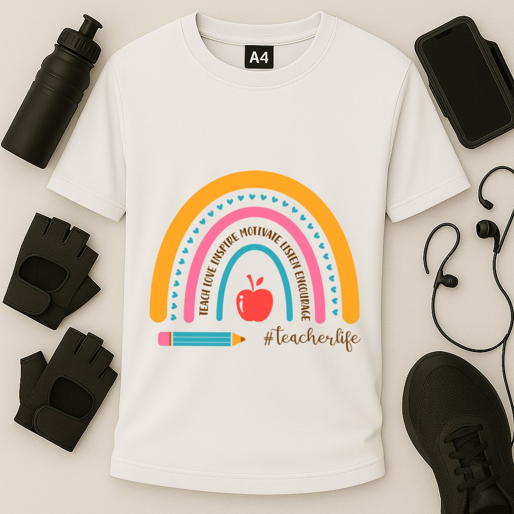 Teacher Life Motivate Rainbow Cooling Performance Crew T-Shirt