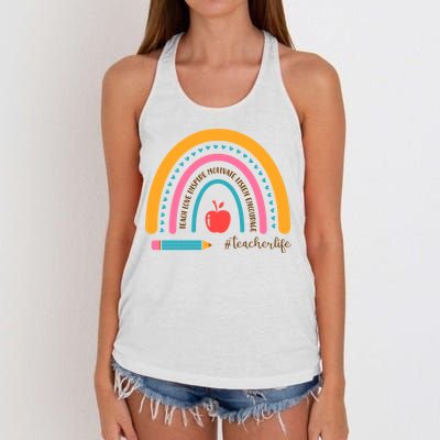 Teacher Life Motivate Rainbow Women's Knotted Racerback Tank