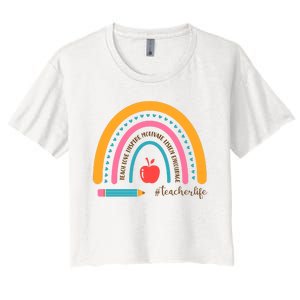 Teacher Life Motivate Rainbow Women's Crop Top Tee