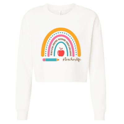 Teacher Life Motivate Rainbow Cropped Pullover Crew