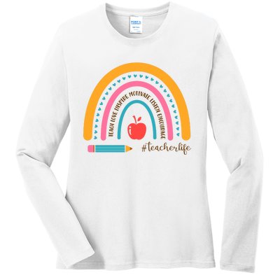 Teacher Life Motivate Rainbow Ladies Long Sleeve Shirt