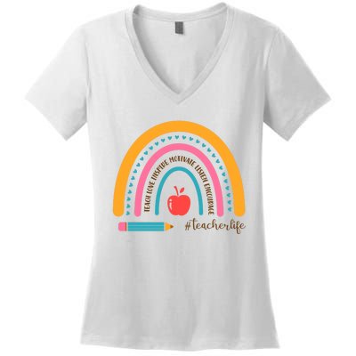 Teacher Life Motivate Rainbow Women's V-Neck T-Shirt