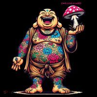 Tattooed Laughing Monk With A Mushroom Stripe Pom Pom Beanie