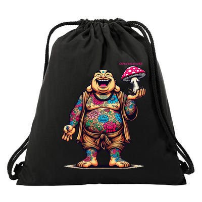 Tattooed Laughing Monk With A Mushroom Drawstring Bag