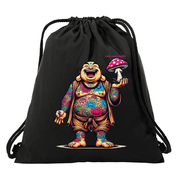Tattooed Laughing Monk With A Mushroom Drawstring Bag