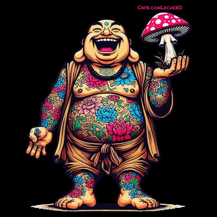 Tattooed Laughing Monk With A Mushroom 16 in Basic Backpack