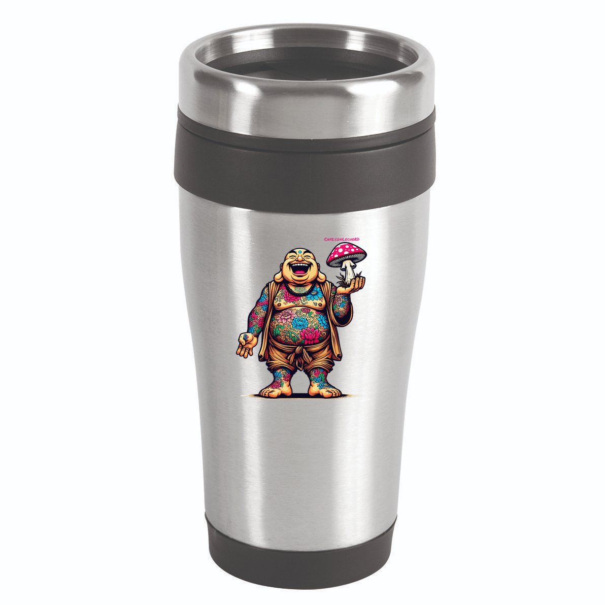 Tattooed Laughing Monk With A Mushroom 16oz Travel Tumbler