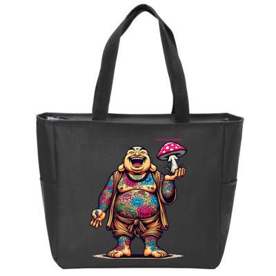 Tattooed Laughing Monk With A Mushroom Zip Tote Bag