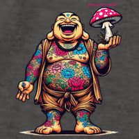 Tattooed Laughing Monk With A Mushroom Vector Backpack
