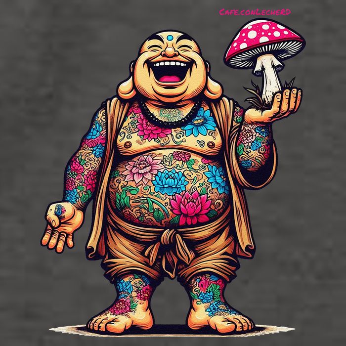 Tattooed Laughing Monk With A Mushroom Vector Backpack