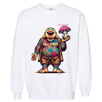 Tattooed Laughing Monk With A Mushroom Garment-Dyed Sweatshirt
