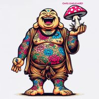Tattooed Laughing Monk With A Mushroom Garment-Dyed Sweatshirt