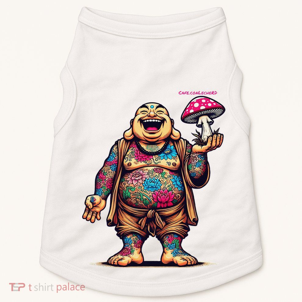 Tattooed Laughing Monk With A Mushroom Doggie Tank