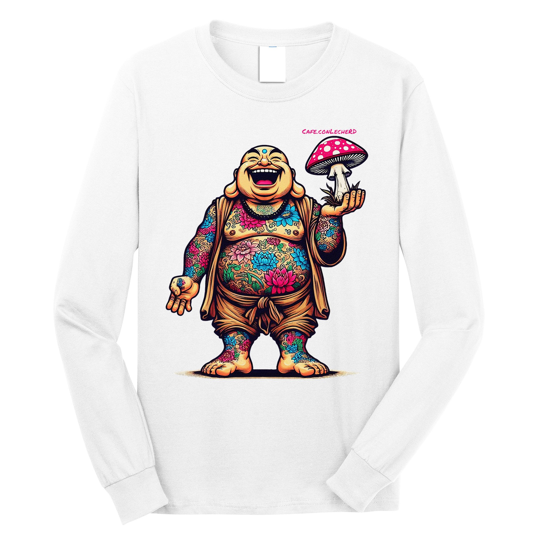 Tattooed Laughing Monk With A Mushroom Long Sleeve Shirt