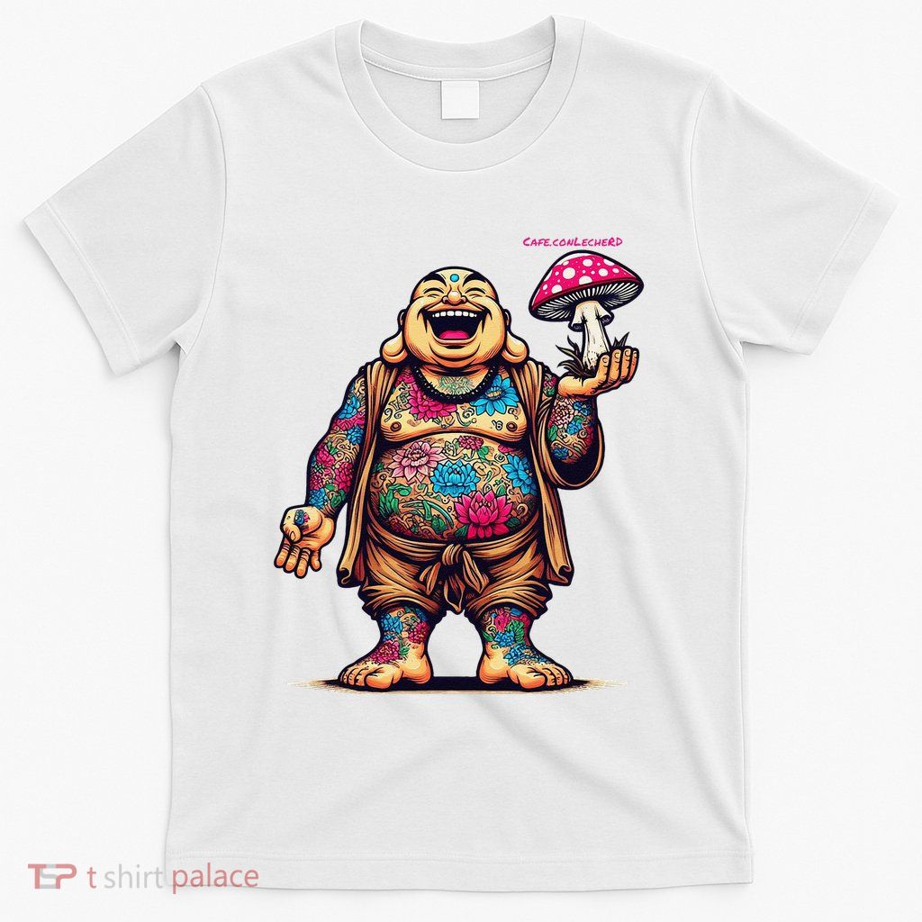 Tattooed Laughing Monk With A Mushroom T-Shirt