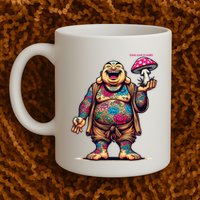 Tattooed Laughing Monk With A Mushroom Mug