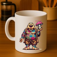 Tattooed Laughing Monk With A Mushroom Mug
