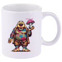 Tattooed Laughing Monk With A Mushroom 11oz C Handle Ceramic Mug