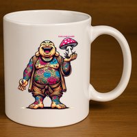Tattooed Laughing Monk With A Mushroom 11oz C Handle Ceramic Mug