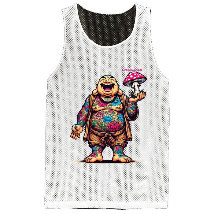 Tattooed Laughing Monk With A Mushroom Mesh Reversible Basketball Jersey Tank