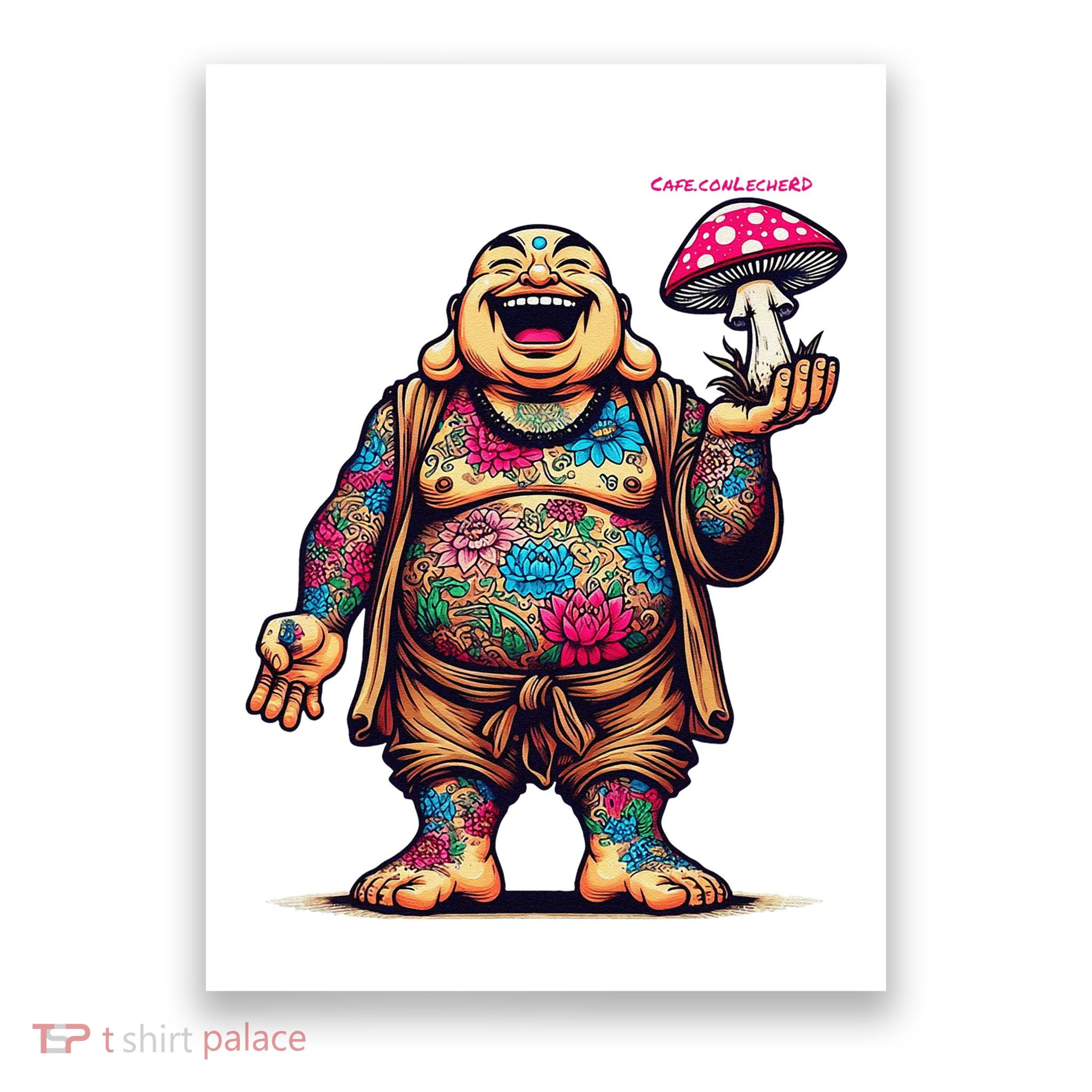Tattooed Laughing Monk With A Mushroom Poster